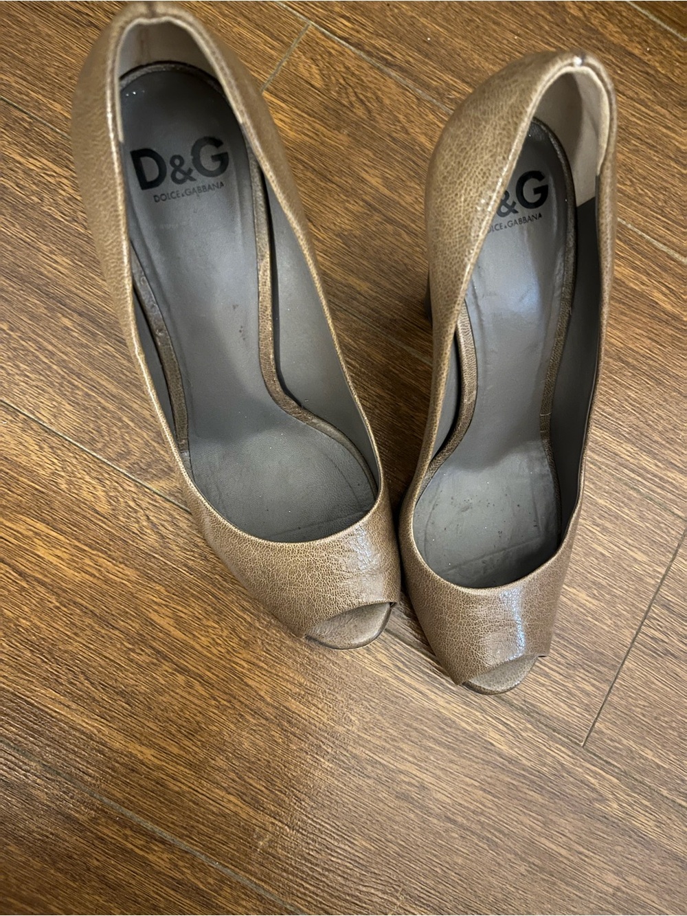 D&G Metallic Taupe Peep-Toe Heels